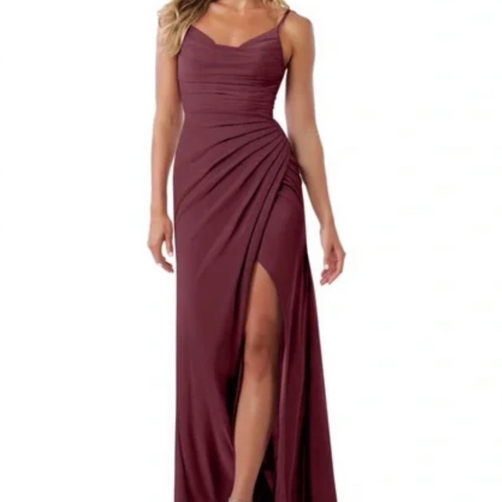 AZAZIE DEANDRA CABERNET Mermaid Pleated Mesh Floor-Length Dress